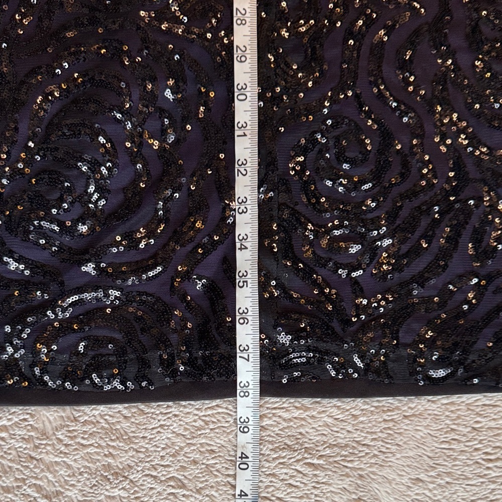 Ricki's Black Sequin Rose Sleeveless Dress Purple Under Layer sz 14 Stretch - Picture 10 of 15
